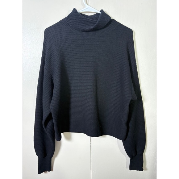 Good American Sweaters - Good American Black Ribbed Mock Neck Balloon Sleeve Sweater 1 Cozy Minimalist
